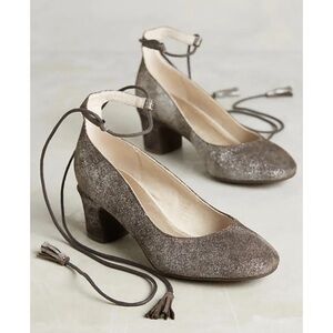 Anthropologie Lien Do Metallic Suede Pachuca Lace Up Tassel Heel EUC Size 7